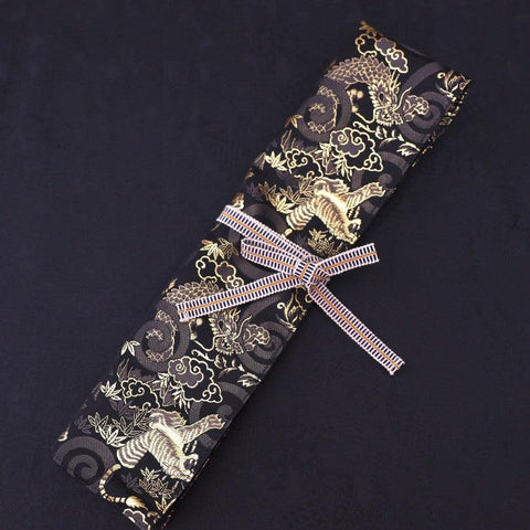 Musashi Japanese Style Kitchen Knife Roll Gold Dragon Tora(Tiger) 1 Pocket Handmade-[Musashi]-[Japanese-Kitchen-Knives]