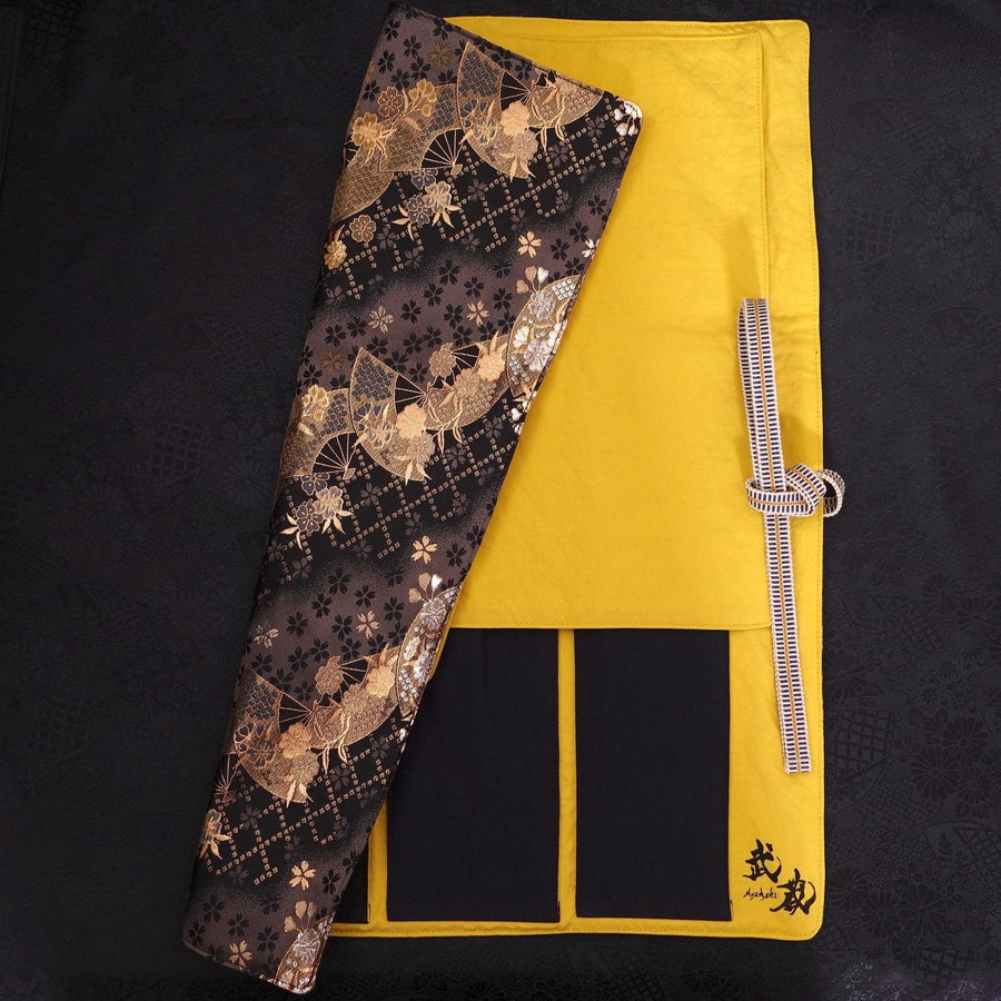 Musashi Japanese Style Kitchen Knife Roll Gold Sakura&Fan 4 Pockets Handmade-[Musashi]-[Japanese-Kitchen-Knives]