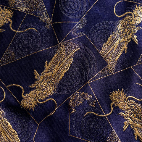 Musashi Japanese Style Kitchen Knife Roll Navy Golden Dargon 4 Pockets Handmade-[Musashi]-[Japanese-Kitchen-Knives]