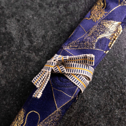 Musashi Japanese Style Kitchen Knife Roll Navy Golden Dragon 1 Pocket Handmade-[Musashi]-[Japanese-Kitchen-Knives]