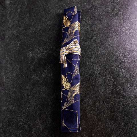 Musashi Japanese Style Kitchen Knife Roll Navy Golden Dragon 1 Pocket Handmade-[Musashi]-[Japanese-Kitchen-Knives]