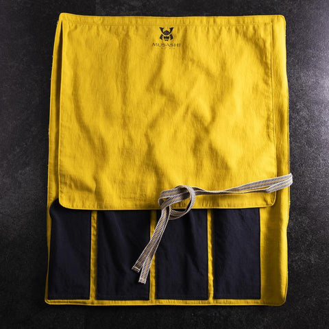 Musashi Japanese Style Kitchen Knife Roll Navy Golden Dragon 4 Pockets Handmade-[Musashi]-[Japanese-Kitchen-Knives]