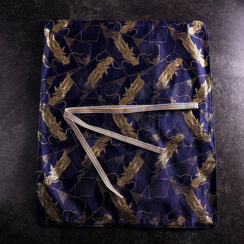 Musashi Japanese Style Kitchen Knife Roll Navy Golden Dragon 4 Pockets Handmade-[Musashi]-[Japanese-Kitchen-Knives]