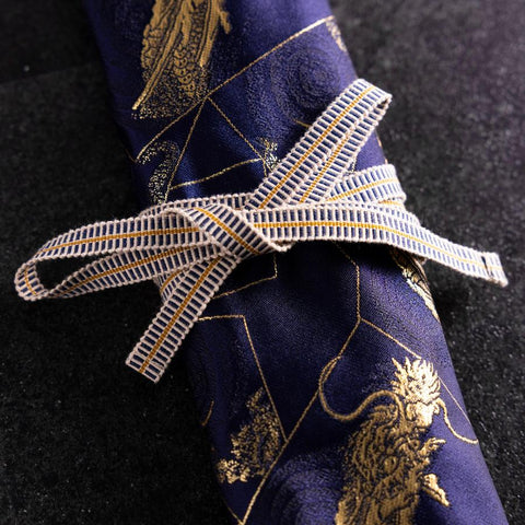 Musashi Japanese Style Kitchen Knife Roll Navy Golden Dragon 4 Pockets Handmade-[Musashi]-[Japanese-Kitchen-Knives]