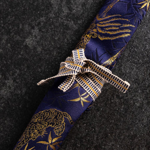 Musashi Japanese Style Kitchen Knife Roll Navy Golden Tora (Tiger) 1 Pocket Handmade-[Musashi]-[Japanese-Kitchen-Knives]