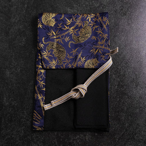 Musashi Japanese Style Kitchen Knife Roll Navy Golden Tora (Tiger) 1 Pocket Handmade-[Musashi]-[Japanese-Kitchen-Knives]
