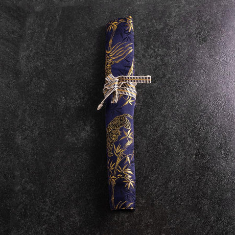 Musashi Japanese Style Kitchen Knife Roll Navy Golden Tora (Tiger) 1 Pocket Handmade-[Musashi]-[Japanese-Kitchen-Knives]