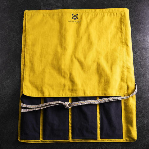 Musashi Japanese Style Kitchen Knife Roll Navy Golden Tora (Tiger) 4 Pockets Handmade-[Musashi]-[Japanese-Kitchen-Knives]
