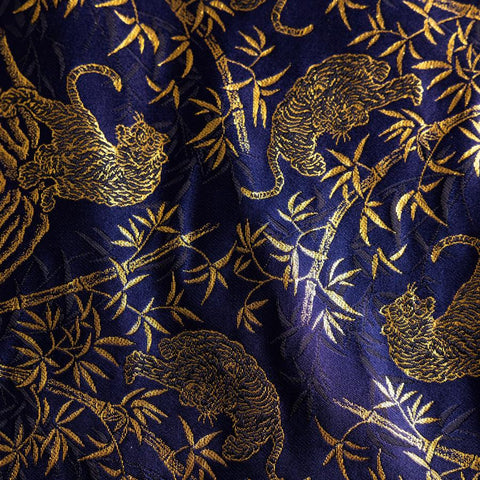 Musashi Japanese Style Kitchen Knife Roll Navy Golden Tora (Tiger) 4 Pockets Handmade-[Musashi]-[Japanese-Kitchen-Knives]