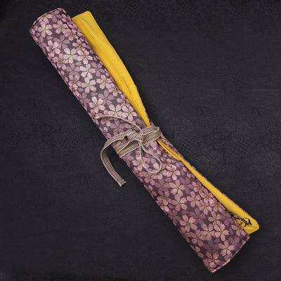 Musashi Japanese Style Kitchen Knife Roll Purple Sakura 4 Pockets Handmade-[Musashi]-[Japanese-Kitchen-Knives]