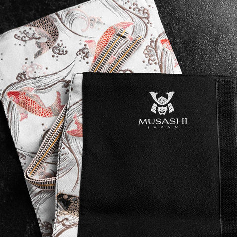 Musashi Japanese Style Kitchen Knife Roll White Koi 1 Pocket Handmade-[Musashi]-[Japanese-Kitchen-Knives]