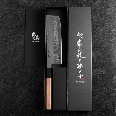 Nakiri 440C Nashiji Damascus Buffalo Walnut Handle 165mm-[Musashi]-[Japanese-Kitchen-Knives]