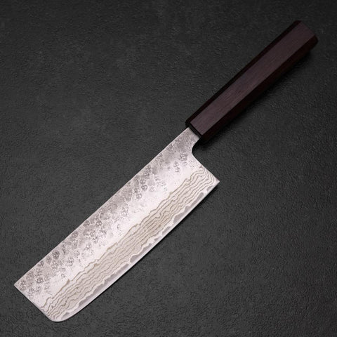 Nakiri 440C Nashiji Damascus Purple Urushi Handle 165mm-[Musashi]-[Japanese-Kitchen-Knives]
