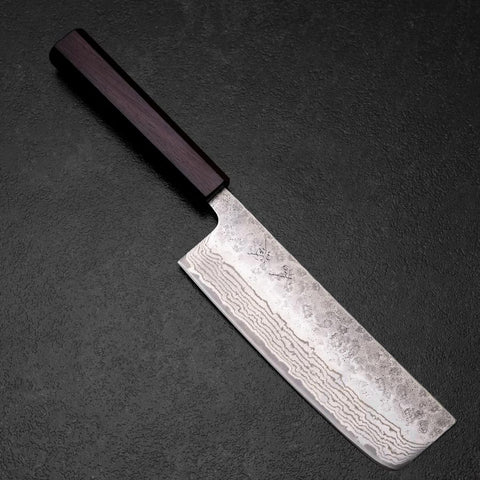 Nakiri 440C Nashiji Damascus Purple Urushi Handle 165mm-[Musashi]-[Japanese-Kitchen-Knives]