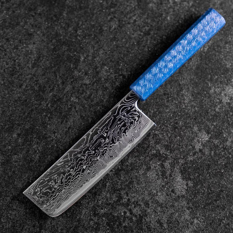 Nakiri AUS-10 Damascus Blue Urushi Handle 165mm (6.5”)-[Musashi]-[Japanese-Kitchen-Knives]