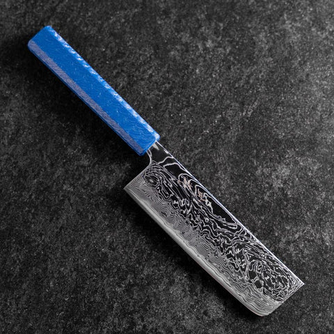 Nakiri AUS-10 Damascus Blue Urushi Handle 165mm (6.5”)-[Musashi]-[Japanese-Kitchen-Knives]