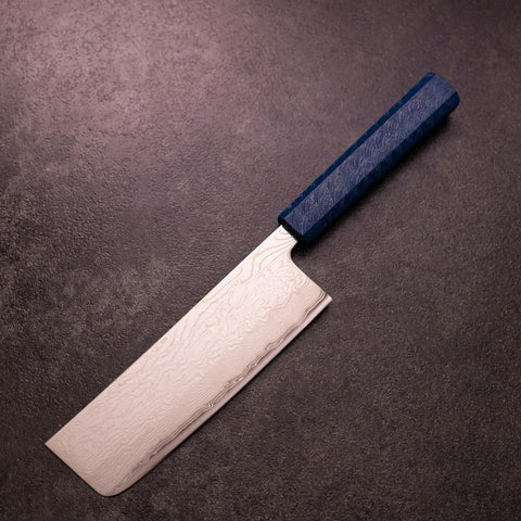 Nakiri AUS-10 Damascus Blue Urushi Handle 165mm-[Musashi]-[Japanese-Kitchen-Knives]