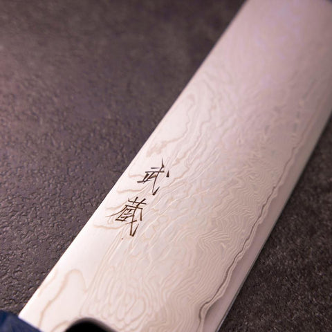 Nakiri AUS-10 Damascus Blue Urushi Handle 165mm-[Musashi]-[Japanese-Kitchen-Knives]
