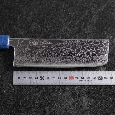 Nakiri AUS-10 Damascus Blue Urushi Handle 165mm-[Musashi]-[Japanese-Kitchen-Knives]