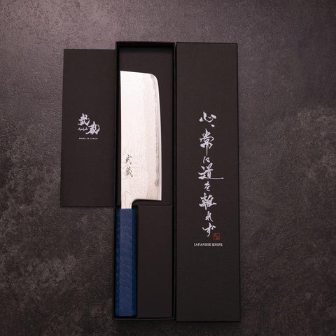 Nakiri AUS-10 Damascus Blue Urushi Handle 165mm-[Musashi]-[Japanese-Kitchen-Knives]