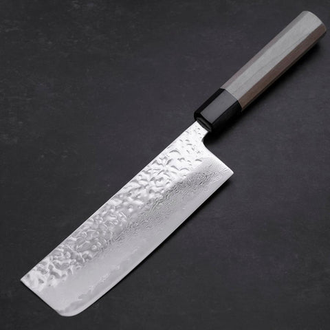 Nakiri AUS-10 Mirror Tsuchime Damascus Buffalo Magnolia Handle 165mm (6.5”)-[Musashi]-[Japanese-Kitchen-Knives]