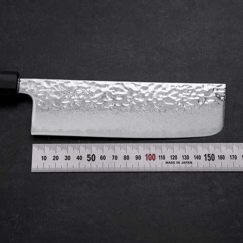Nakiri AUS-10 Mirror Tsuchime Damascus Buffalo Magnolia Handle 165mm (6.5”)-[Musashi]-[Japanese-Kitchen-Knives]