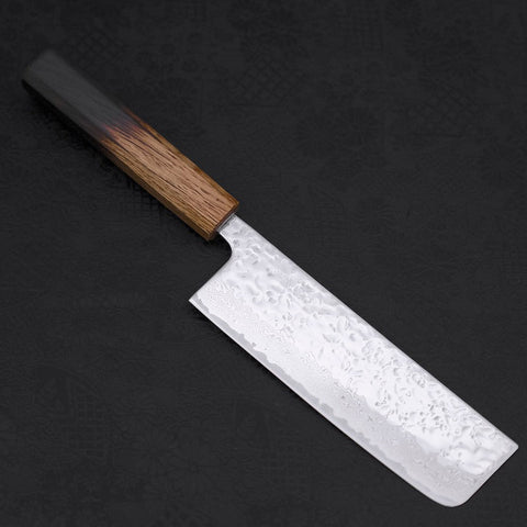 Nakiri AUS-10 Mirror Tsuchime Damascus Yaki Urushi Handle 165mm (6.5”)-[Musashi]-[Japanese-Kitchen-Knives]