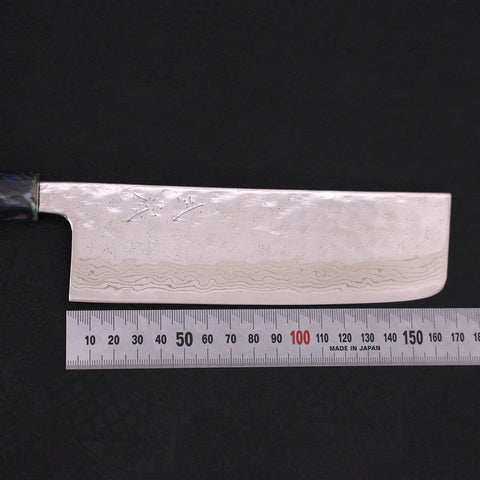 Nakiri AUS-10 Nashiji Damascus Ocean Fireworks Handle 165mm (6.5”)-[Musashi]-[Japanese-Kitchen-Knives]