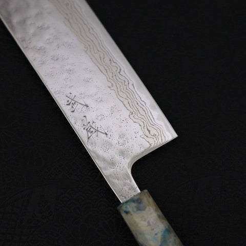 Nakiri AUS-10 Nashiji Damascus Ocean White Mix Handle 165mm (6.5”)-[Musashi]-[Japanese-Kitchen-Knives]