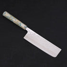 Nakiri AUS-10 Nashiji Damascus Ocean White Mix Handle 165mm (6.5”)-[Musashi]-[Japanese-Kitchen-Knives]