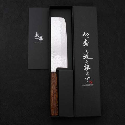 Nakiri AUS-10 Nashiji Damascus Sumi Urushi Handle 165mm (6.5”)-[Musashi]-[Japanese-Kitchen-Knives]