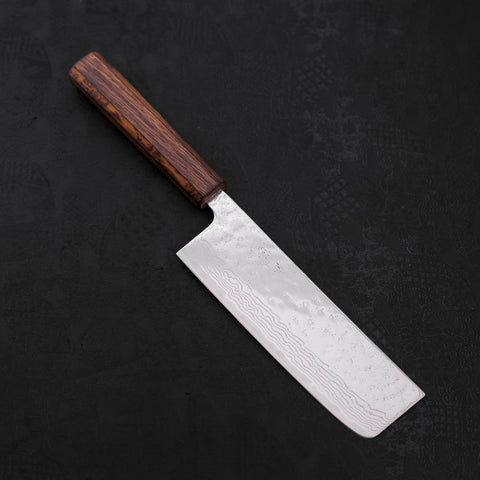 Nakiri AUS-10 Nashiji Damascus Sumi Urushi Handle 165mm (6.5”)-[Musashi]-[Japanese-Kitchen-Knives]