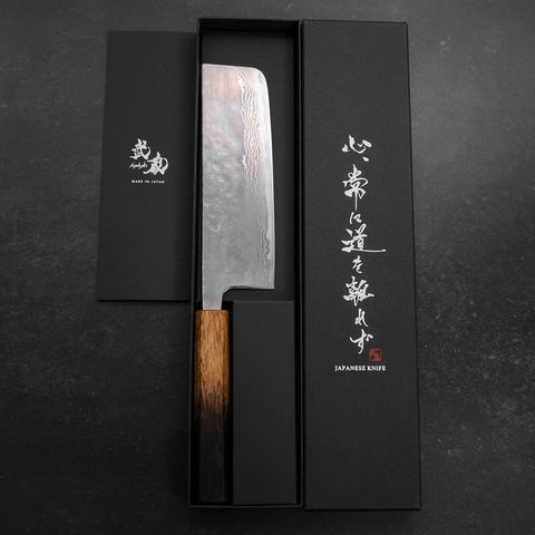 Nakiri AUS-10 Polished Nashiji Damascus Yaki Urushi Handle 165mm (6.5”)-[Musashi]-[Japanese-Kitchen-Knives]