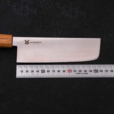 Nakiri AUS-10 Polished Oak Handle 165mm (6.5”)-[Musashi]-[Japanese-Kitchen-Knives]