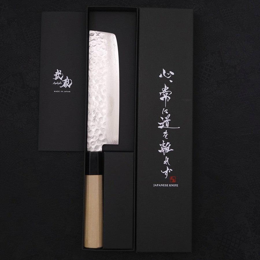 Nakiri AUS-10 Tsuchime Damascus Buffalo Magnolia Handle 165mm-AUS-10-Damascus-Japanese Handle-[Musashi]-[Japanese-Kitchen-Knives]