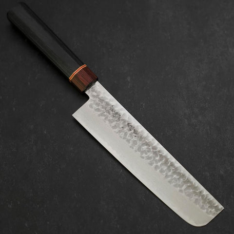 Nakiri AUS-10 Tsuchime Damascus Cherry Handle 180mm (7”)-[Musashi]-[Japanese-Kitchen-Knives]