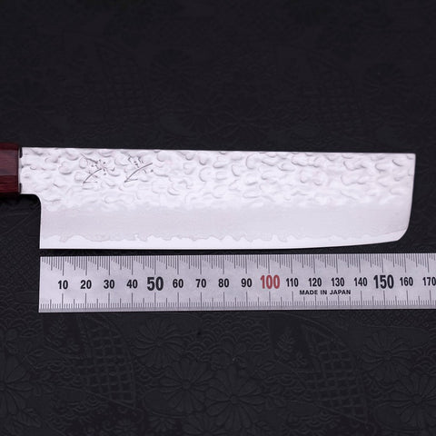 Nakiri AUS-10 Tsuchime Damascus Cherry Wood Handle 165mm (6.5”)-[Musashi]-[Japanese-Kitchen-Knives]