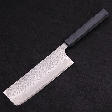 Nakiri AUS-10 Tsuchime Damascus Dark-Blue Urushi Handle 165mm (6.5”)-[Musashi]-[Japanese-Kitchen-Knives]