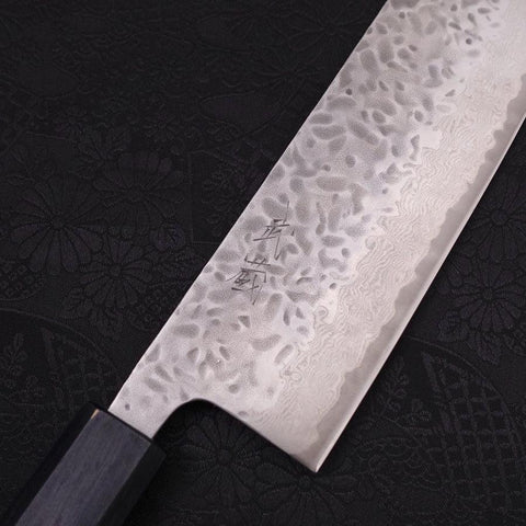 Nakiri AUS-10 Tsuchime Damascus Dark-Blue Urushi Handle 165mm (6.5”)-[Musashi]-[Japanese-Kitchen-Knives]