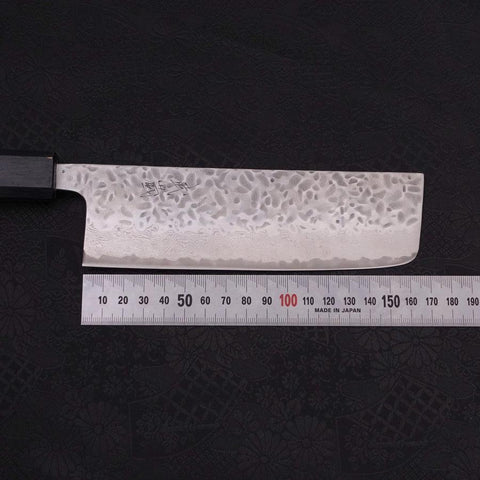 Nakiri AUS-10 Tsuchime Damascus Dark-Blue Urushi Handle 165mm (6.5”)-[Musashi]-[Japanese-Kitchen-Knives]
