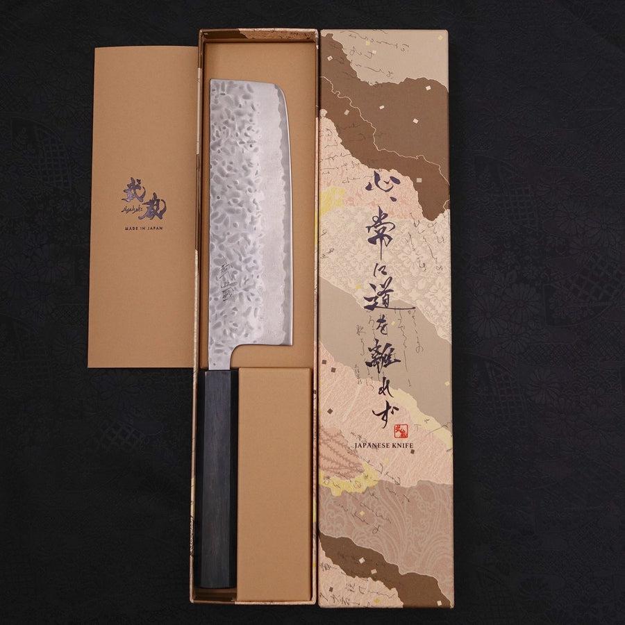 Nakiri AUS-10 Tsuchime Damascus Dark-Blue Urushi Handle 165mm-AUS-10-Damascus-Japanese Handle-[Musashi]-[Japanese-Kitchen-Knives]