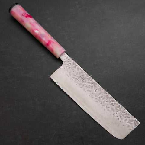 Nakiri AUS-10 Tsuchime Damascus Ocean Sakura Handle 165mm (6.5”)-[Musashi]-[Japanese-Kitchen-Knives]