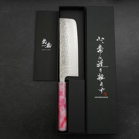 Nakiri AUS-10 Tsuchime Damascus Ocean Sakura Rose Gold Handle 165mm (6.5”)-[Musashi]-[Japanese-Kitchen-Knives]