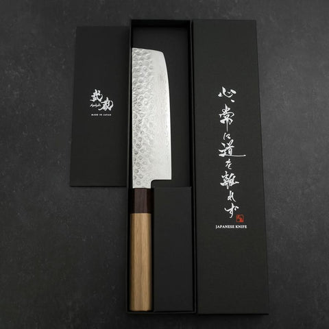Nakiri AUS-10 Tsuchime Damascus Shitan Walnut Handle 165mm (6.5”)-[Musashi]-[Japanese-Kitchen-Knives]