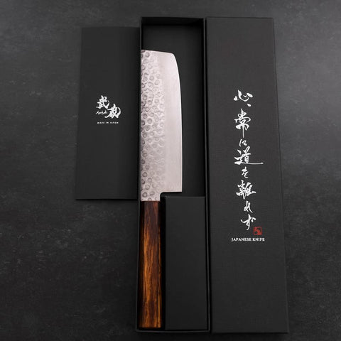 Nakiri AUS-10 Tsuchime Damascus Sumi Urushi Handle 165mm (6.5”)-[Musashi]-[Japanese-Kitchen-Knives]