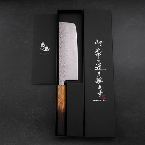 Nakiri AUS-10 Tsuchime Damascus Yaki Urushi Handle 165mm (6.5”)-[Musashi]-[Japanese-Kitchen-Knives]