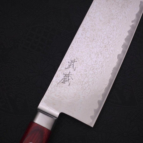 Nakiri AUS-10 Wave Damascus Western Red Handle 165mm (6.5”)-[Musashi]-[Japanese-Kitchen-Knives]
