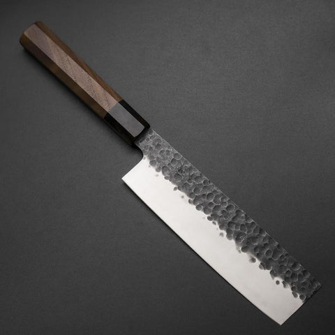 Nakiri AUS-8 Kurouchi Tsuchime Shitan Walnut Handle 170mm (6.7”)-[Musashi]-[Japanese-Kitchen-Knives]