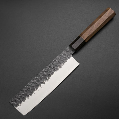 Nakiri AUS-8 Kurouchi Tsuchime Shitan Walnut Handle 170mm-[Musashi]-[Japanese-Kitchen-Knives]