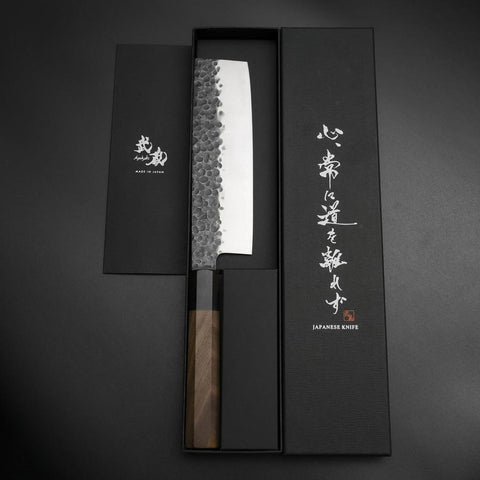 Nakiri AUS-8 Kurouchi Tsuchime Shitan Walnut Handle 170mm-[Musashi]-[Japanese-Kitchen-Knives]